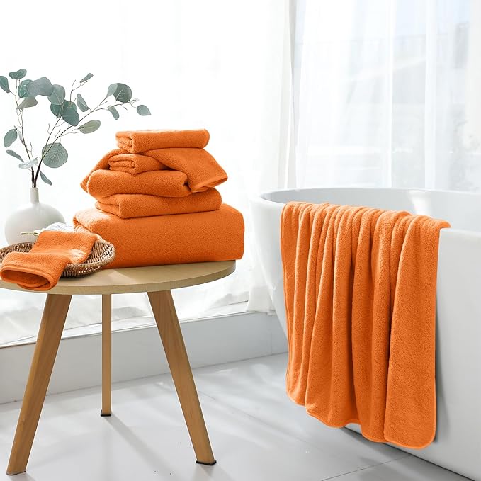 Extra Large Bath Sheet 4 Piece (35"x70")-Ultra Soft Oversized Bath Towel,Bath Sheet Set for Bathroom Hotel,Highly Absorbent Quick Dry Shower Towel Set for Adults,Bathroom Towel-Orange