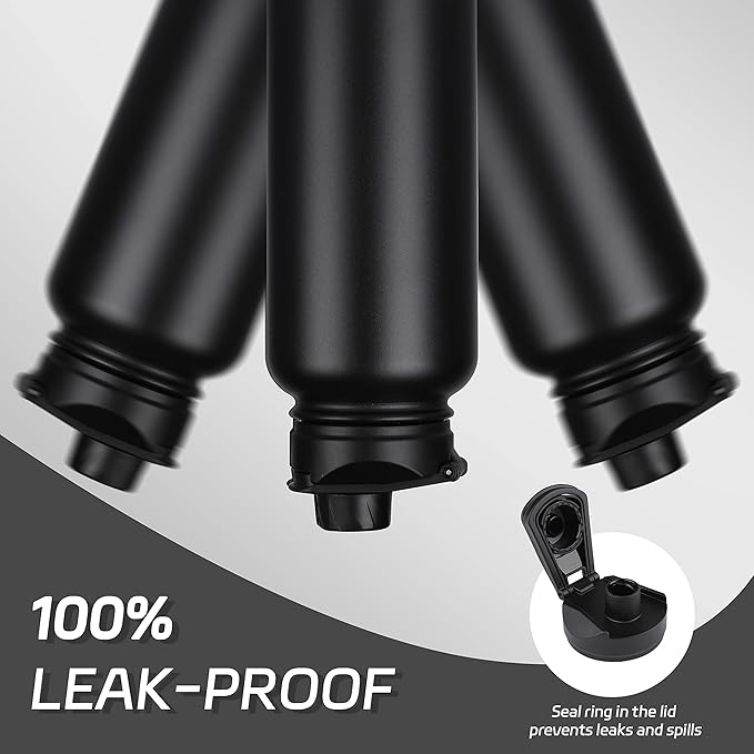 HASLE OUTFITTERS 32 oz Insulated Water Bottle Stainless Steel Double Walled Vacuum Sports Water Bottle with 2 Lids (Straw and Spout Lid) for Gym Camping Hiking(Black,8)