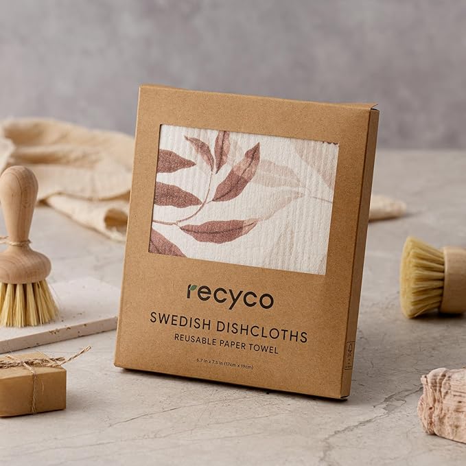 RECYCO Swedish Dishcloths for Kitchen | 6 Pack Watercolor Florals Washable Dish Rags | Cellulose Reusable Cleaning Paper Towels | Absorbent Counter Dish Cloth Sponge Kitchen Wipes, 8" L x 7" W