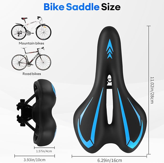 New Gel Bike Seat for Men & Women, Mjkeomo Waterproof Bicycle Seat Breathable Mountain Bike Saddle Gel Bicycle Saddle for MTB, BMX, Road Bike, City Bikes, Exercise Bikes