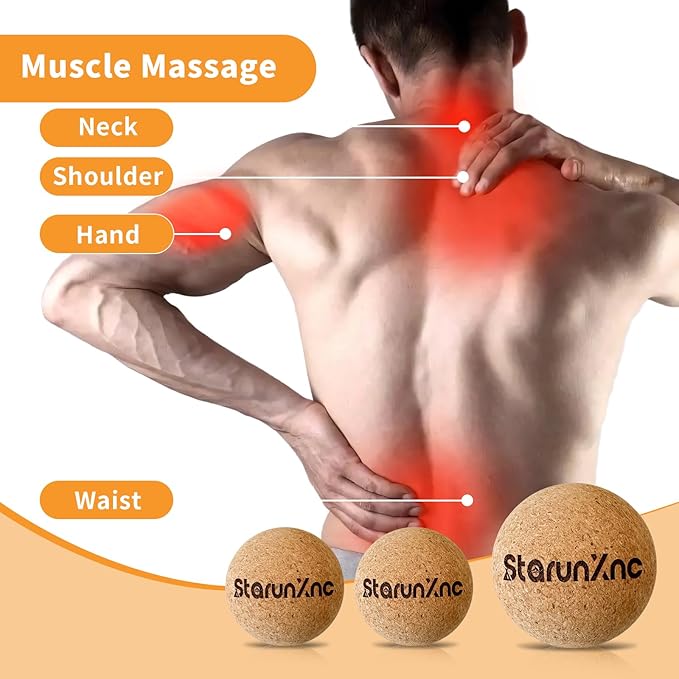 Cork Massage Ball Set (3-Pack) for Full-Body Massage – Lightweight and Portable, Designed for Trigger Point Therapy, Plantar Fasciitis Relief, and Muscle Recovery (3)