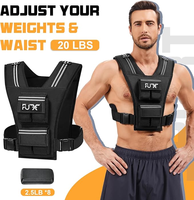 FUFF Adjustable Weighted Vest for Men,20lbs/30lbs/40lbs Vest for Strength Training,Weight Vest with Reflective Strip for Running Walking Exercise Workout
