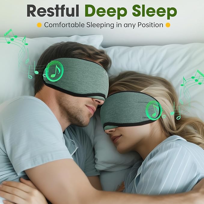Sleep Headphones with Bluetooth 5.4 Sleep Mask, Bamboo Cotton Music Wireless Bluetooth Eye Mask for Sleeping, Earphones HD Speaker Microphone for Travel, Gifts for Men Women, Green