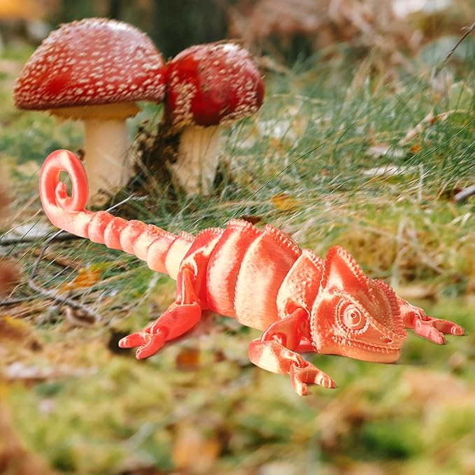 3D Printed Articulated Chameleon Fidget Toy - 12Inch PLA Flexible 3D Lizard Figurine with Movable Joints, Stress Relief Desk Decor & Unique Gift for Reptile Lovers, Kids & Adults