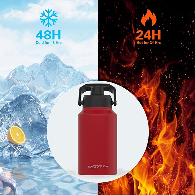 2/3 Gallon Water Bottle Insulated(Cold for 48 Hrs),BPA Free&Leak Proof,87oz Stainless Steel Water Jug/Flask,Big thermo,Large Water Bottle with Handle for Gym,Hiking,Camping,Red