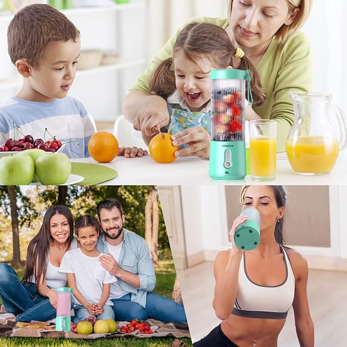 DENOKIN Portable Blender 16oz Vessel, Cordless Personal Size Small Blender for Shakes and Smoothies with 6 Blade for Kitchen, Home, Travel