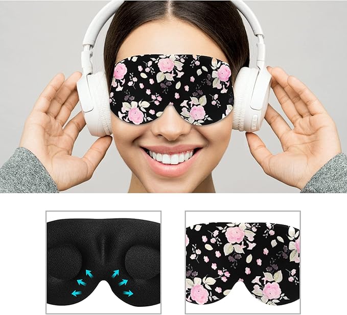 3D Sleep Mask, 100% Blackout 3D Contoured Sleep Eye Mask, Comfortable & Super Soft Sleeping Mask with Adjustable Straps for Women, Men, Sleeping Travel Yoga Naps (Peony Flower - Pack of 1)