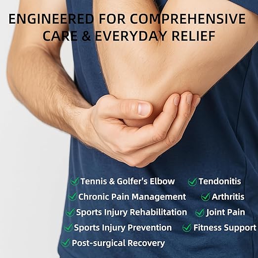 Fit Geno Elbow Brace for Tennis & Golfer's Elbow: Adjustable Elbow Strap for Tendonitis Pain Relief with Compression Pad - Support for Sports Men and Women - Forearm 8''-10.5'', 1 Pack