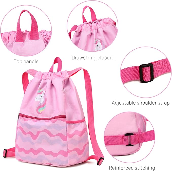 Drawstring Backpack Gym String Bag Drawstring Sackpack Sport Cinch Bag For Womens Girls Mens Alpaca Blue Pink