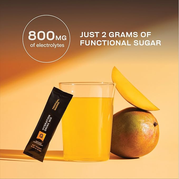 Gainful Hydration Powder Packets, Caffeine Free with Key Electrolytes Magnesium and Sodium, Energy Support, Low Sugar, Tropical Mango, 21 Sticks