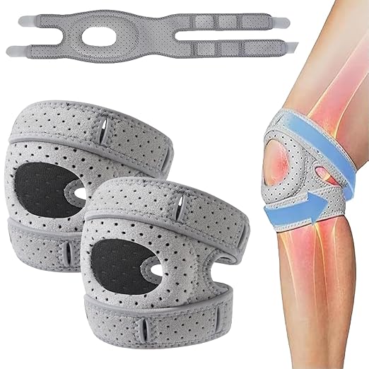 ZRW 2PCS Knee Brace,Knee Brace for Women Men,Adjustable Knee Support with Side Stabilizers Running Workout(Grey)