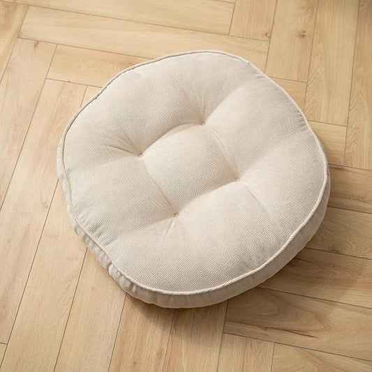 Corduroy Chair Pads Seat Cushion Soft Thicken Bedroom Living Room Floor Tatami Cushion Round Seat Pad for Kids Reading Adult Office,1 Count (Ivory,22"x22")