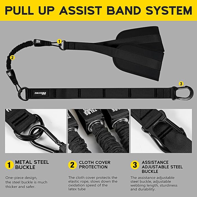 Pull Up Assistance Bands, Adjustable Heavy Duty Resistance Band for Pull Up, 3 Pull Up Bands, Comfortable Fabric Feet/Knee Rest, Assistance Bands for Pull-Up, Home Fitness, Body Stretching