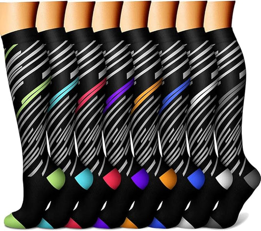 CHARMKING Compression Socks for Women & Men Circulation (8 Pairs) 15-20 mmHg is Best Support for Athletic Running,Hiking