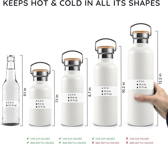 Bambaw 24 oz Insulated Water Bottle with Handle, White Water Bottle, Stainless Steel Water Bottle, Reusable Water Bottle, Insulated Water Bottle 24oz, Metal Water Bottle – Polar White