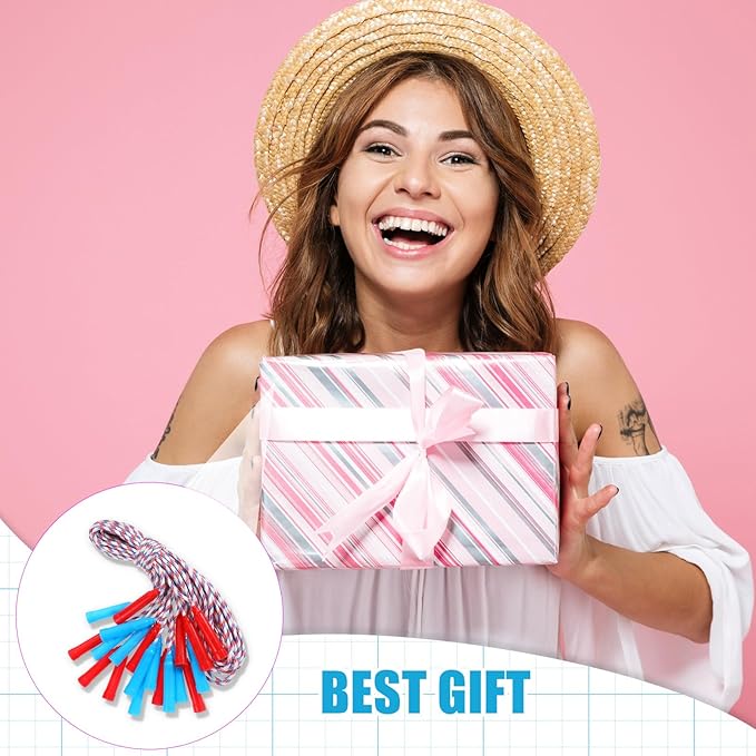 Honoson 50 Pcs Rainbow Jump Rope Bulk Gift for Kids 7.8ft Nylon Stripe Ropes with Handle Adjustable Colorful Party Favor Christmas Item Gift Outdoor Exercise Fitness (Red,White,Blue)