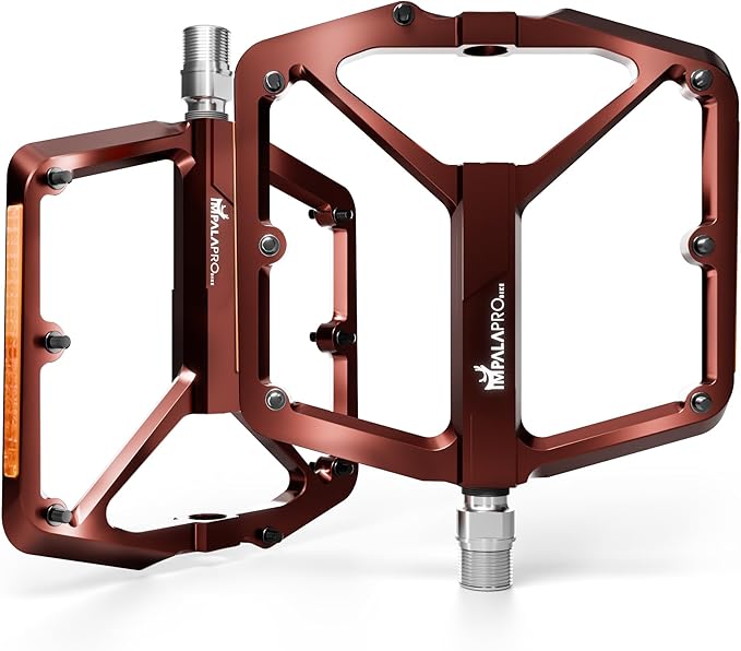 Flat Bike Pedals with Reflectors CNC Aluminium 9/16” – MTB Pedals with Extra Wide Platform and Removable Anti-Slip Pins – Lightweight Pedals for Mountain Bike & Road Bike 294 g