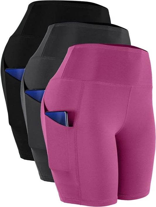 CADMUS Women's High Waist Spandex Yoga Shorts for Bike Running Two Side Pockets