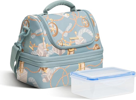 Everfun Expandable Lunch Box for Women with Container, Double Deck Lunch Bag Insulated Leakproof Large Cooler Bag with Adjustable Strap