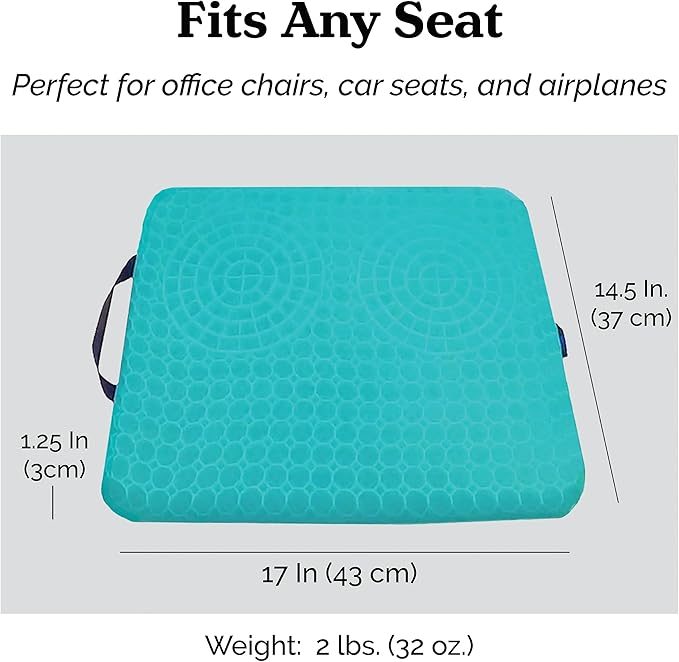 Gel Seat Cushion for Tailbone Support and Relief from Butt and Back Pain and Pressure - Cushions are Large Thick and Comfortable - Ideal for Office Chairs Driving Travel and Long Sitting