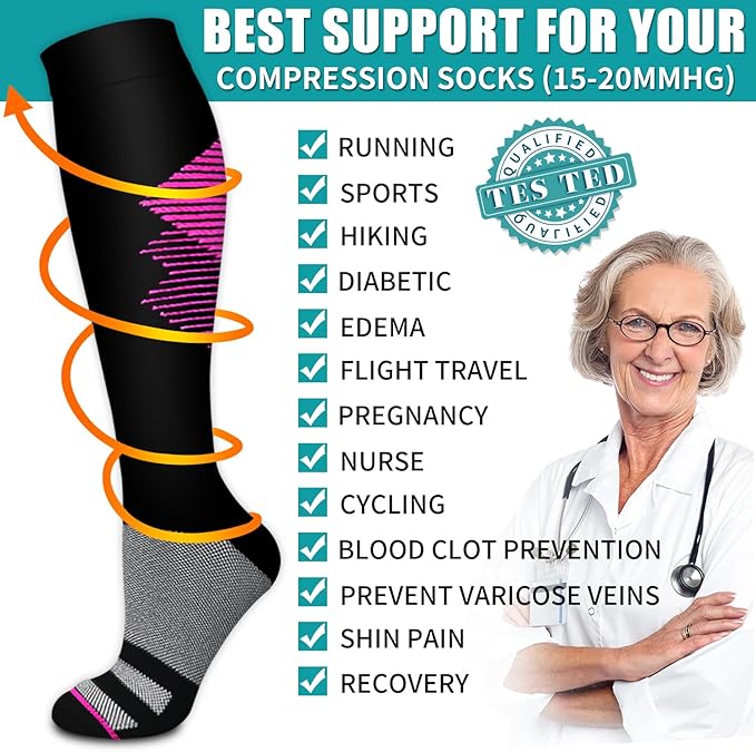 BLUEENJOY Copper Compression Socks for Women & Men (6 pairs) - Best Support for Nurses, Running, Hiking, Recovery