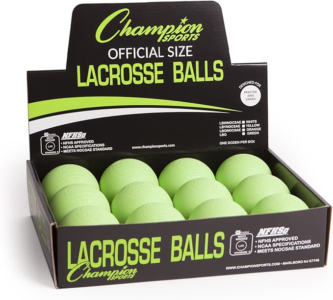 Champion Sports Lacrosse Balls: Official Size Sporting Goods Equipment for Professional, College & Grade School Games, Practices & Recreation - NCAA, NFHS and SEI Certified