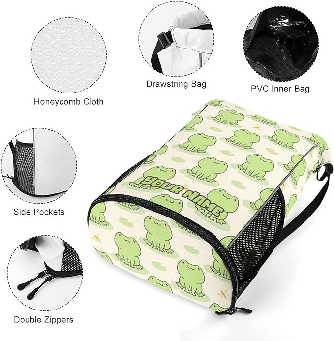 Custom Frog Drawstring Backpack - Cute Cinch Sack, String Backpacks with Pocket for Kids Women Men Boys Girls for Gym Outdoor Sports Travel Athletic Drawstring Bag - Lightweight/Foldable