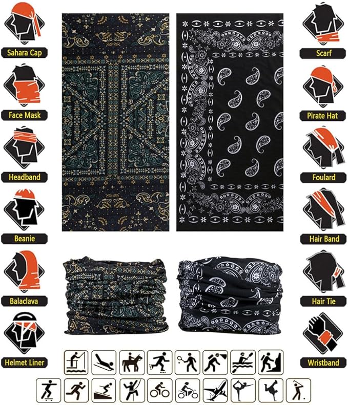 Headband Neck Gaiter Head Wrap Headwear Face Mask Magic Scarf Bandana for Men and Women