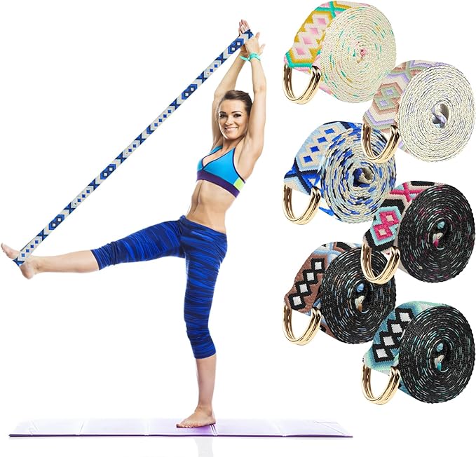 6 Packs Yoga Strap for Stretching Yoga Belt Adjustable Straps for Non Elastic Stretching Strap Exercise Straps for Pilates