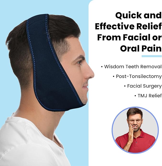 Fittest Pro Wisdom Teeth Ice Pack Head Wrap Jaw Ice Pack for Face Oral Surgery, 4 Hot Cold Gel Pack for TMJ, Tooth Extraction, Tonsillectomy Recovery
