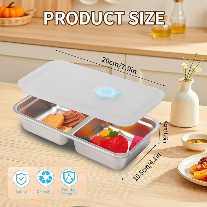 Grab and Go Snack Containers Reusable, 6 Pcs Stainless Steel Double Compartment Snack Containers, Dishwasher- Reusable Condiment with Lids for Snacks Dips and Outdoor Camping (6 PCS)