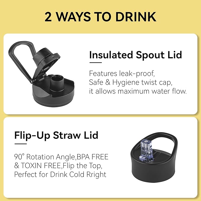 24 oz Insulated Water Bottle Bulk 4 Pack, Stainless Steel Sports Water Bottles with Straw Lid & Wide Mouth Lids, Double Walled Vacuum, Leak Proof, Turquoise Blue