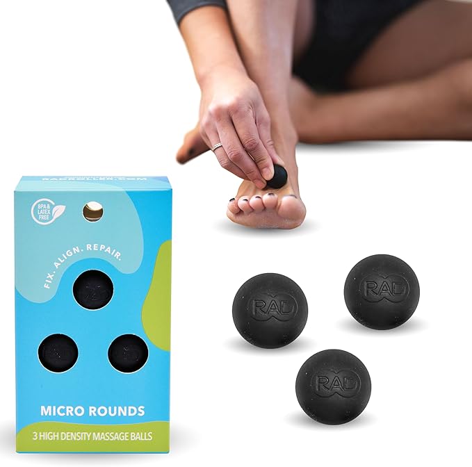 RAD Micro Rounds – Firm Yoga Deep Tissue Massage Ball Set – Myofascial Release Balls for Feet, Plantar Fasciitis, Jaw & Hands – Trigger Point & Mobility Therapy (3-Pack)