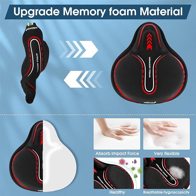 MSDADA New Large Gel Bike Seat Cover, Extra Soft Bike Seat Cushion for Men Women Comfort Wide, Fits Indoor/Outdoor/Exercise Bikes (11.22 inch x 10.03 inch)