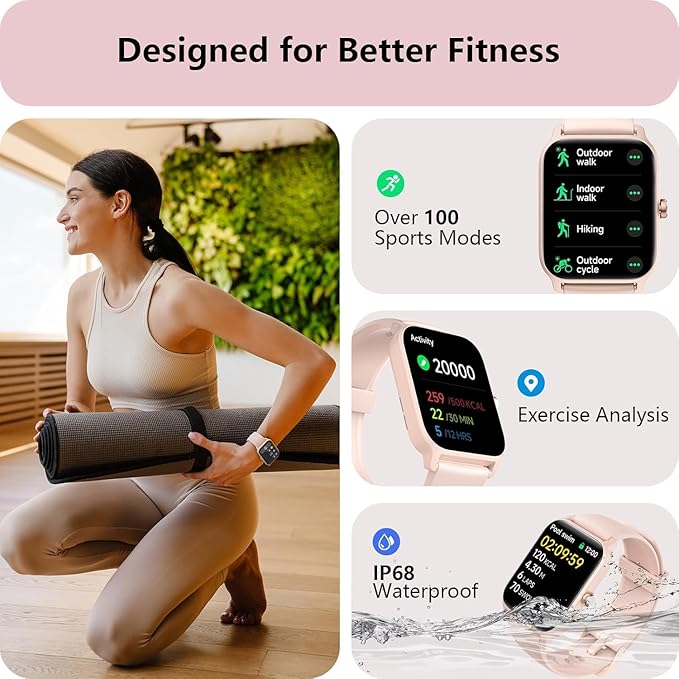 Tensky Smart Watch for Women Android & iPhone, Alexa Built-in, 1.8" Fitness Tracker with Answer/Make Call, IP68 Waterproof/SpO2/Heart Rate/Sleep/Monitor, Activity Tracker for 100+Sport Modes