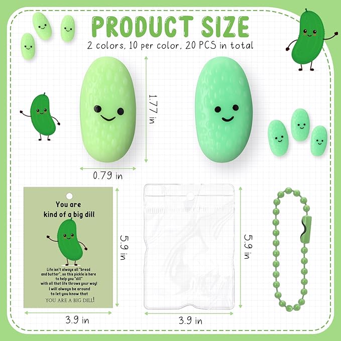 Wettarn 20 Sets Pickle Gifts Pickle Stress Balls Employee Appreciation Gift Cucumber Stress Relief Toy with Inspirational Support Card Thank You Gift for Coworker Office Halloween Stocking Stuffers