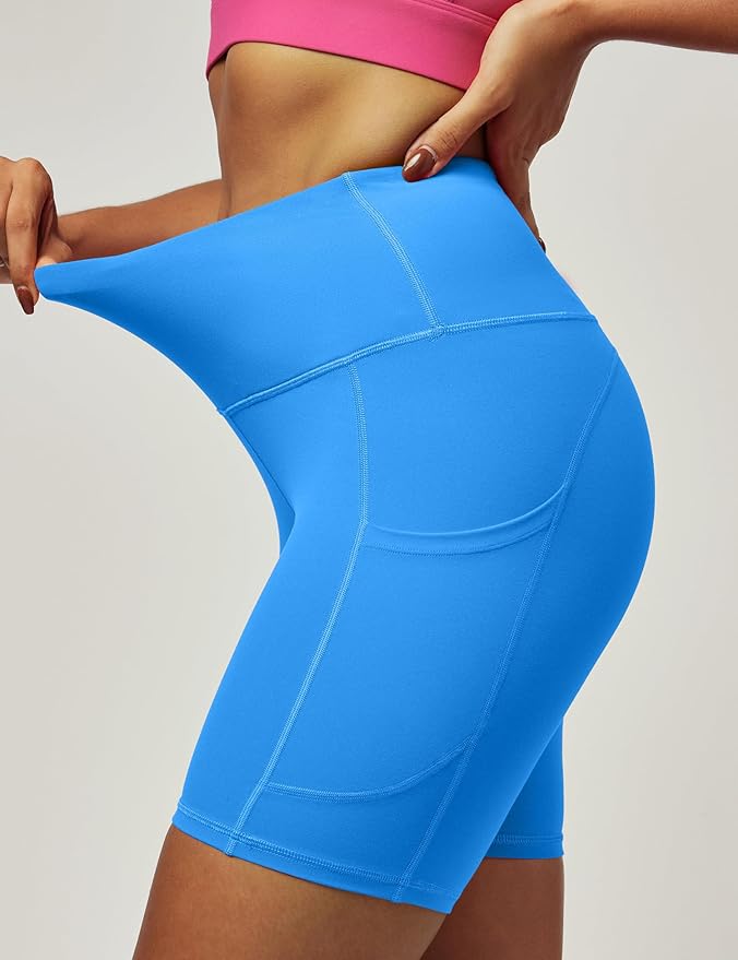 IUGA Biker Shorts Women 6" Tummy Control Workout Shorts Women with Pockets High Waisted Yoga Running Gym Spandex Compression