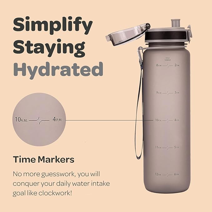 Hydracy Water Bottle with Time Marker -Large BPA Free Water Bottle & No Sweat Sleeve -Leak Proof Gym Bottle with Fruit Infuser Strainer & Times to Drink -Ideal for Fitness Sports & Outdoors