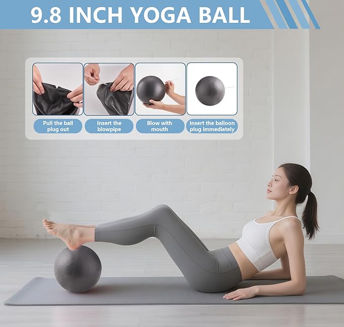 Pilates Kit at Home 10PCS Pilates Equipment with 11.81Inch Pilates Ring 9.8Inch Ball 5PCS Stretching Strap Risistance Bands Block Gym Bag