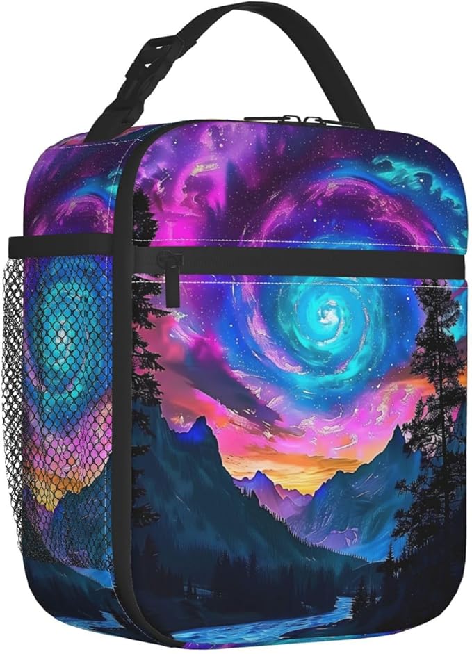 Galaxy Landscape Lunch Box for Women Men Adults Kids, Insulated Cooler Cosmic Sky Lunch Bag for School, Picnic, Office, Travel, Work, Portable Reusable Polyester Thermal Tote Lunch Bags