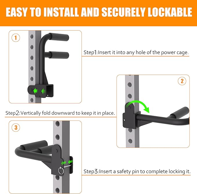 Muti-Grip Dip Bars Attachment for 2" x 2" Power Cage with 5/8" or 1" Hole, Non-Slip Wide & Narrow Grip Dips Double Handles, 600 lbs Capacity, Squat Rack Attachment for Dips, Inverted Rows, Push-Ups