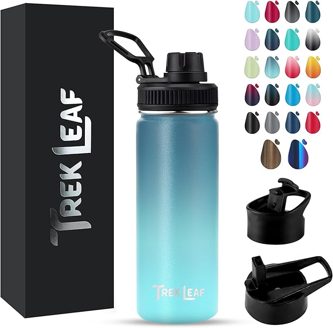 Travel Water Bottle with 3 Lids (Spout, Straw, Flip) Leak Proof, Quality, Vacuum Insulated, Stainless Steel (Storm Cloud, 18 oz)