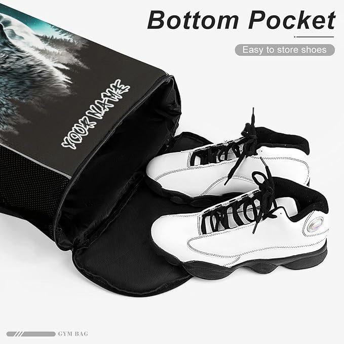 Custom Wolf Drawstring Backpack - Cute Cinch Sack, String Backpacks with Pocket for Women Men Kids Boys Girls for Gym Outdoor Sports Travel Athletic Drawstring Bag - Lightweight/Foldable