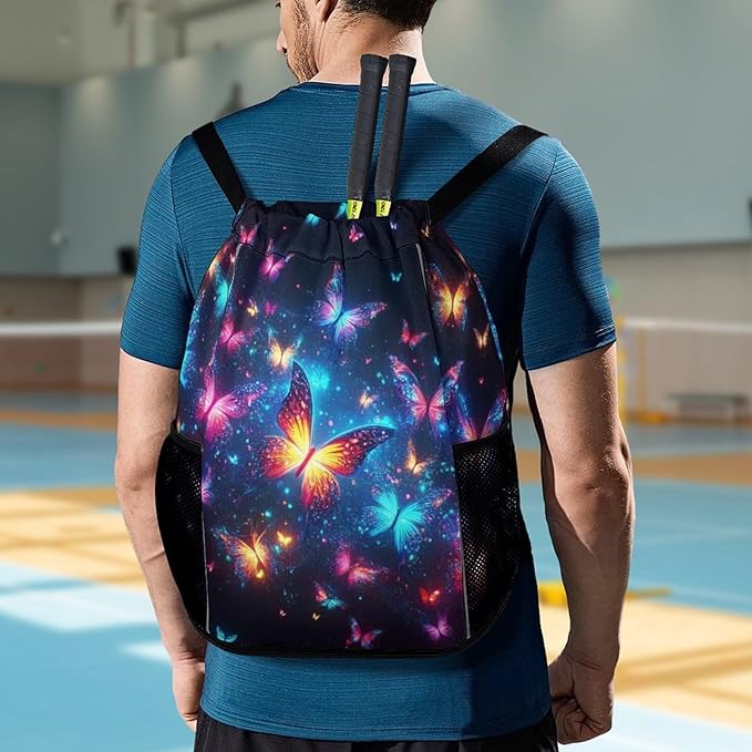 Butterfly Drawstring Backpack - Cute Cinch Sack, String Backpacks with Pocket for Kids Boys Girls Women Men for Gym Outdoor Sports Travel Athletic Drawstring Bag - Lightweight/Foldable