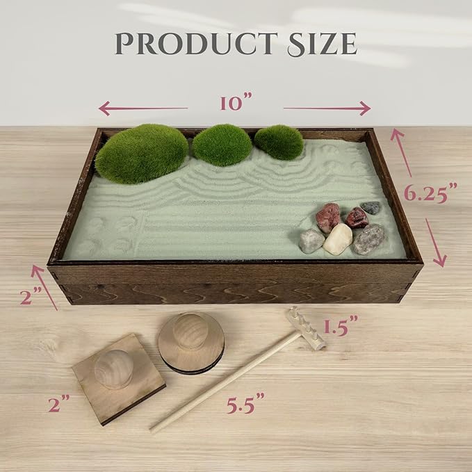 Wooden Stackable Zen Garden | Palo Verde Sand with Rake & Accessories | Minimalist Decor for Relaxation