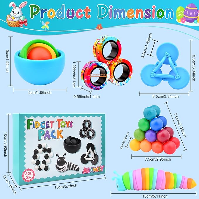 Fidget Toys Adults Pack, Fidget Spinner for Kids, Easter Basket Stuffers for Teens, 10PC Sensory Toys Set for Autism, Desk Toy Stress Relief Gift for ADHD