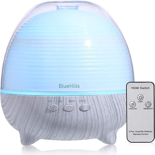 BlueHills Premium 1000 ML Large XL Essential Oil Diffuser with Remote Aroma Humidifier for Large Room Home Long Run Time Huge Coverage Area Lights High Mist Output Big Capacity White Wood Grain N1