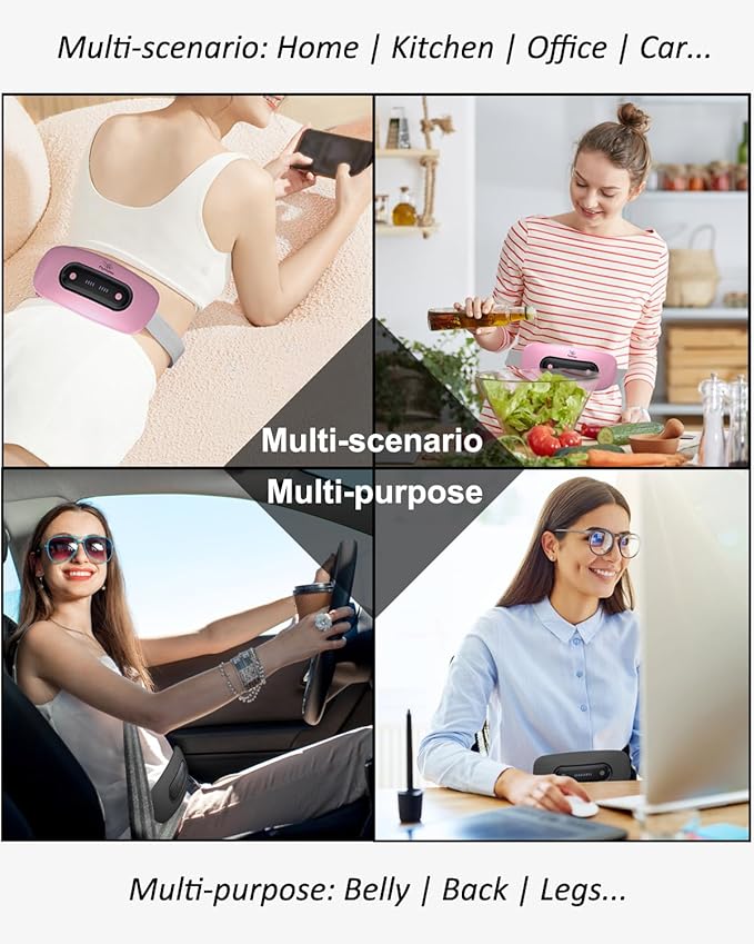 Electric Heating Pad, Portable Cordless Menstrual Heating Pad with 4 Heat Levels and 4 Massage Modes, Fast Large Heating Belly Wrap Belt for Cramps, Back Pain Relief Gifts for Women Girls Her (Pink)