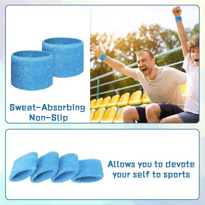 Leyndo 72 Pcs Wrist Sweatbands Bulk for Kids Field Day Cotton Terry Sweat Bands Sports Fan Wristbands Kids for Summer Camp Student Football Team Competition Party