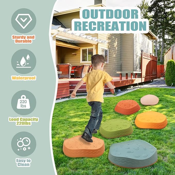 Fanboxk Stepping Stones for Kids,Non-Slip Toddlers Stepping Stones for Promoting Children's Balance Coordination Skills,Obstacle Courses Sensory Toys Outdoor or Indoor Play for Kids 3-8